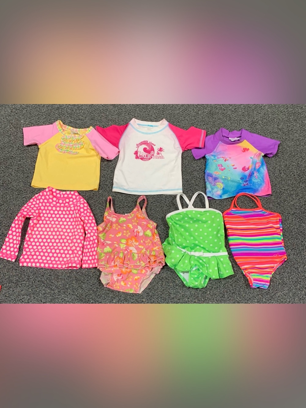 Bundle of size girls 12 month swimsuits and rash guards
